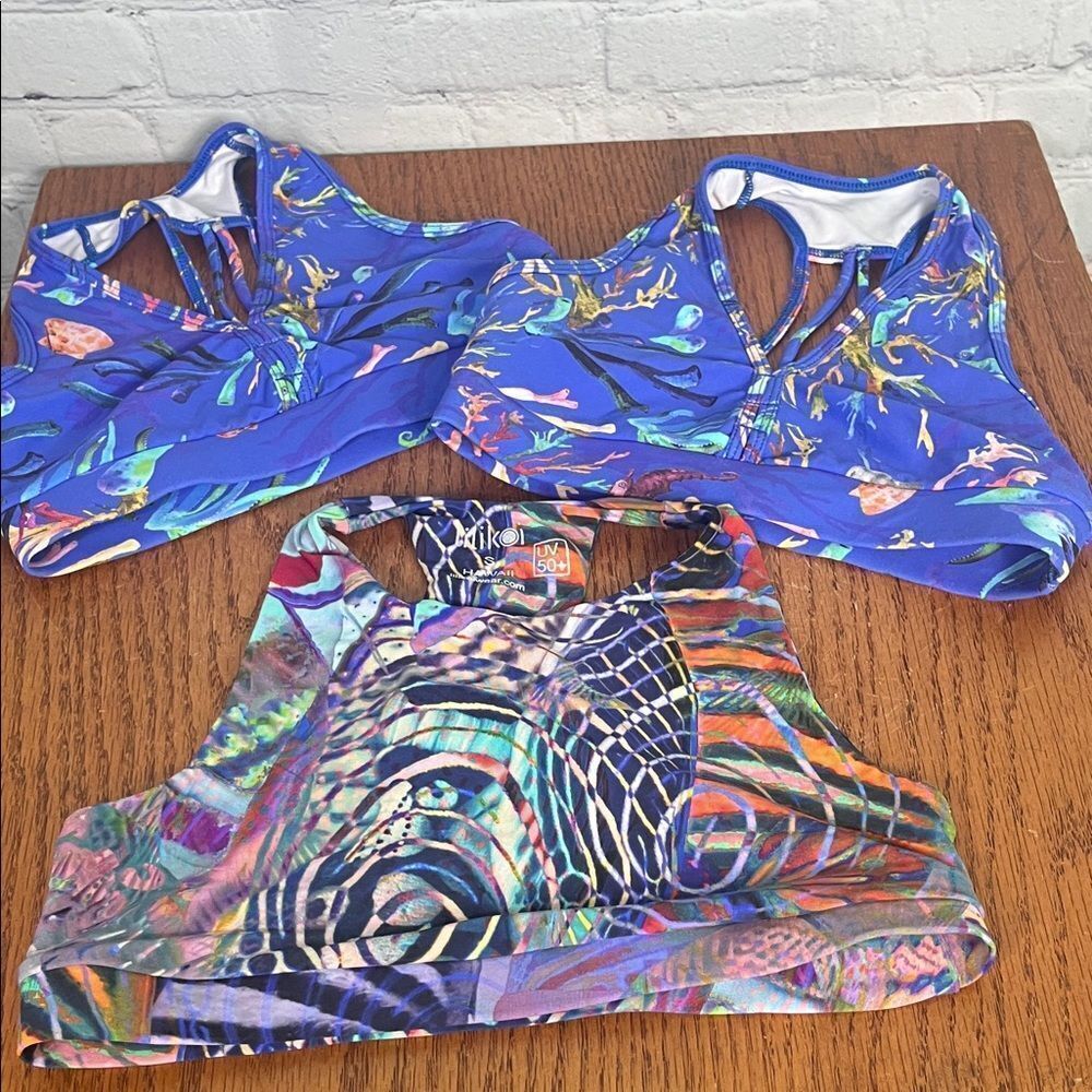 Lilikoi 3 Multicolor Sports Bras/swim tops UV 50+ size Small